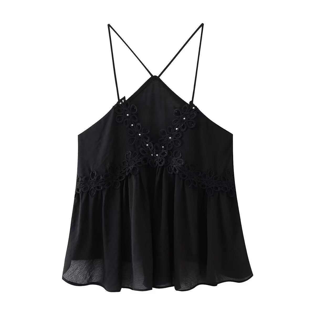 Women Rivet Embroidery Strap Top