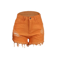 Women Casual Ripped Burr Denim Shorts