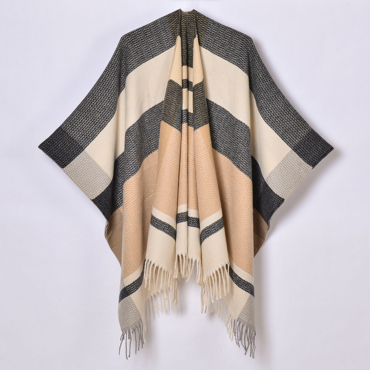 Women's Plaid Jacquard Scarf Cloak Tassel Split Shawl