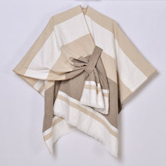 Simple Jacquard Warm Cloak Tassel Side Strap Shawl Cape