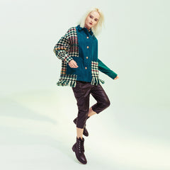 Autumn Jacquard Woolen Plaid Corduroy Patchwork Coat