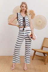 Sleeveless Beach Vest Striped Pants Set