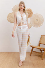 Sleeveless Beach Vest Striped Pants Set