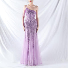 Elegant Beaded Floral Sequin Mesh Evening Dress