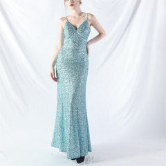 Elegant V-Neck A line Sequined Formal Dress