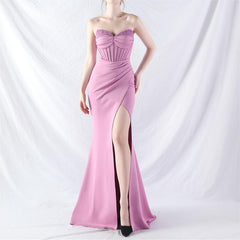 Elegant Beaded Split Rhinestone Evening Dress