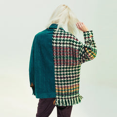 Autumn Jacquard Woolen Plaid Corduroy Patchwork Coat