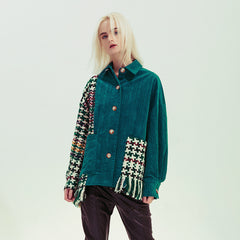 Autumn Jacquard Woolen Plaid Corduroy Patchwork Coat