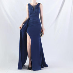 Elegant Folding Slit Satin Evening Dress