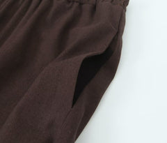 Women Simple Pure Linen Lantern Elastic Waist Trousers