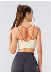 Women Spaghetti Strap Contrast Color Sports Bra