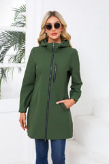 Women Hooded Long Sleeve Windbreaker Coat