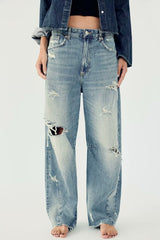 Ripped High Waist Straight Loose Denim Jeans