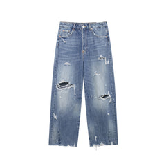 Ripped High Waist Straight Loose Denim Jeans