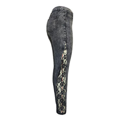 Women Lace Slim Fit Patchwork Denim Jeans