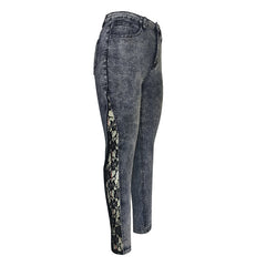 Women Lace Slim Fit Patchwork Denim Jeans