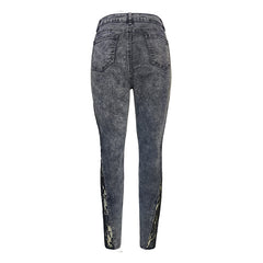 Women Lace Slim Fit Patchwork Denim Jeans