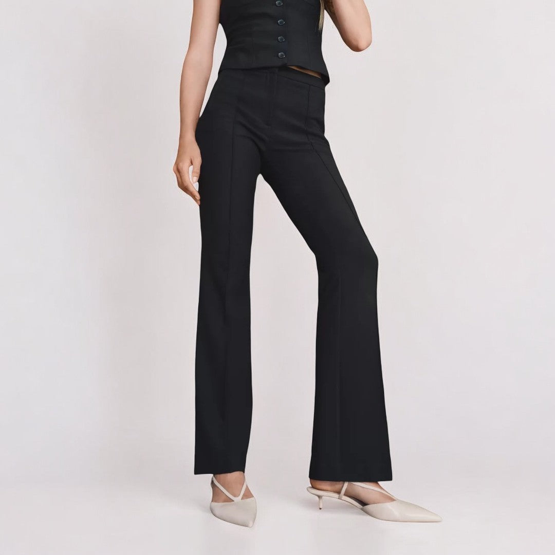 Women High Rise Ribbed Flared Ankle Pants