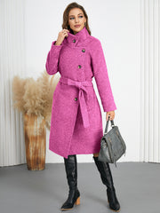 Women Woolen Loose Belt Overcoat