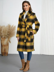 Retro Gradient Color Double Breasted Mid Length Plaid Coat