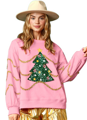 Women Christmas Tree Sequined Long-Sleeved Sweater