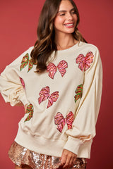 Women Christmas Bow Sequined Long Sleeves Sweater