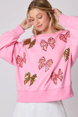 Women Christmas Bow Sequined Long Sleeves Sweater