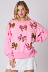 Women Christmas Bow Sequined Long Sleeves Sweater