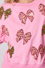 Women Christmas Bow Sequined Long Sleeves Sweater