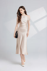 Women Solid Color Satin One Shoulder Party Dress