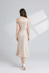 Women Solid Color Satin One Shoulder Party Dress