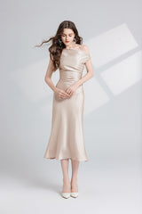 Women Solid Color Satin One Shoulder Party Dress