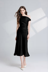 Women Solid Color Satin One Shoulder Party Dress