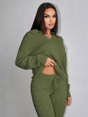 Solid Color Sweater Trousers Knitted Two Piece Set