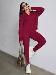 Solid Color Sweater Trousers Knitted Two Piece Set