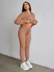 Solid Color Sweater Trousers Knitted Two Piece Set