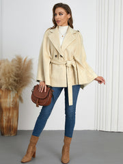 Collared Thin Strap Slim Fit Cloak Robe Woolen Coat