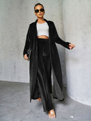 Women Gold Velvet Slim Trousers Cloak Two Piece Set