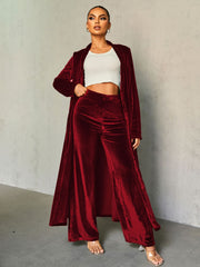 Women Gold Velvet Slim Trousers Cloak Two Piece Set