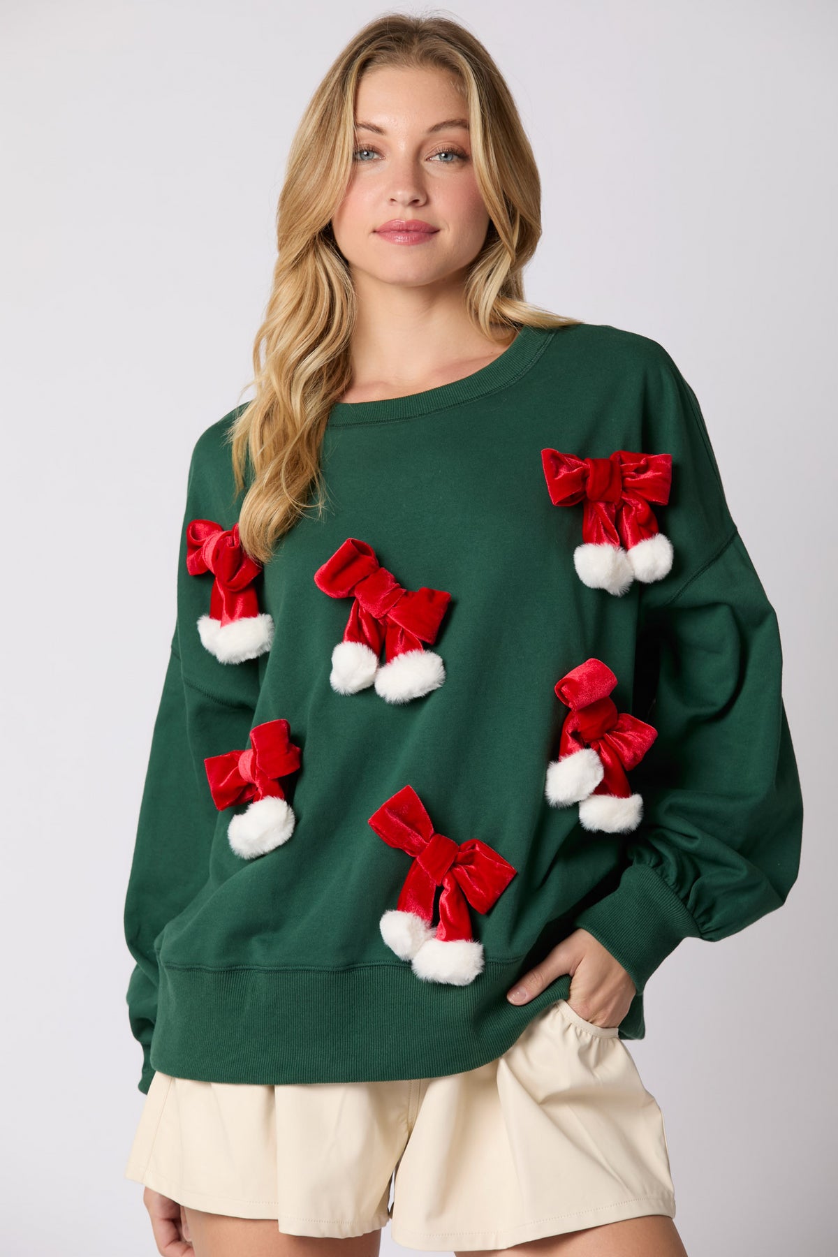 Christmas Bow Decoration Top Casual Long Sleeve Pullover