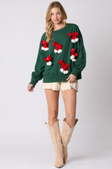 Christmas Bow Decoration Top Casual Long Sleeve Pullover