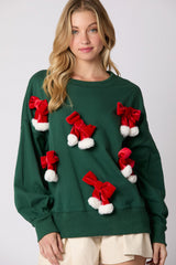 Christmas Bow Decoration Top Casual Long Sleeve Pullover