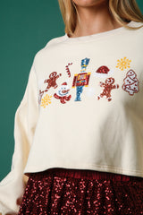 Christmas Sequined Decorative Casual Long Sleeve Short Sweater