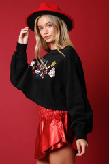 Christmas Sequined Decorative Casual Long Sleeve Short Sweater