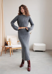 Long Sleeve Crew Neck Midi Skirt Sweater Set