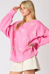 Women Pearl Bow Decoration Casual Sweatshirt