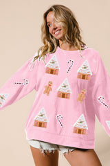 Women Christmas House Sequined Sweater