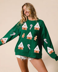 Women Christmas House Sequined Sweater