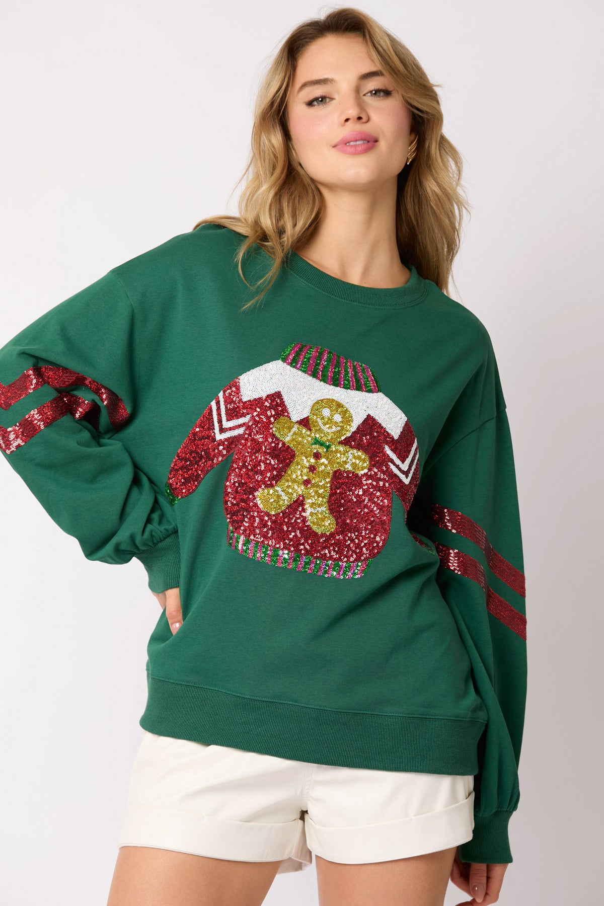 Women Embroidery Christmas Sequined Sweatshirt