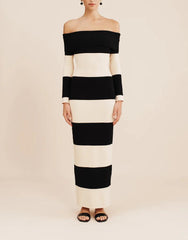 Women Color Block off the Shoulder Striped Dress